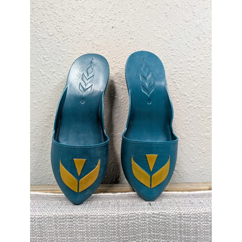 Disney Frozen Anna Costume Shoes Jakks Pacific Teal Gold Plastic Heels Kids